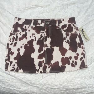 Cow print denim skirt